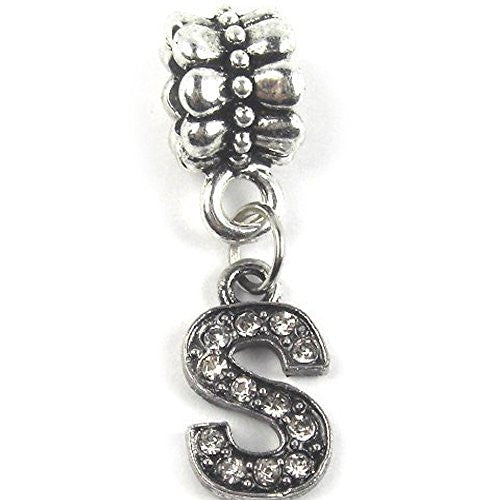 "S" Letter Dangle Charm Beads with Crystals for Snake Chain Charm Bracelet - Sexy Sparkles Fashion Jewelry