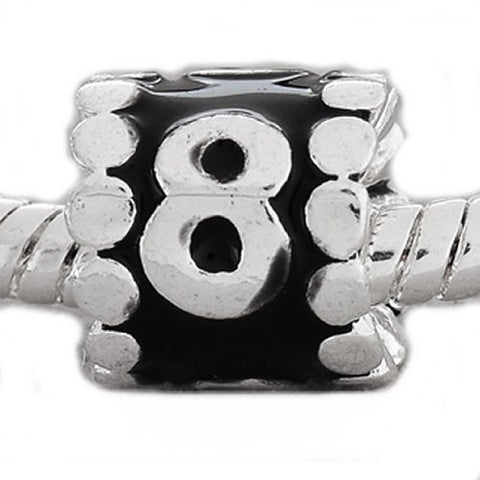 Black Enamel Number Charm Bead  "8" European Bead Compatible for Most European Snake Chain Charm Bracelets - Sexy Sparkles Fashion Jewelry - 3