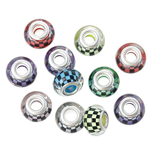 10 Pcs Lattice Pattern Murano Beads For Snake Chain Charm Bracelet