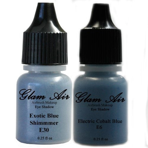 Set of Two (2) Shades of Glam Air Airbrush Eye Shadow Makeup E6 Electric Cobalt Blue and E30 Exotic Blue Shimmer Water-based Formula Last All Day (For All Skin Types) 0.25oz Bottles - Sexy Sparkles Fashion Jewelry - 1