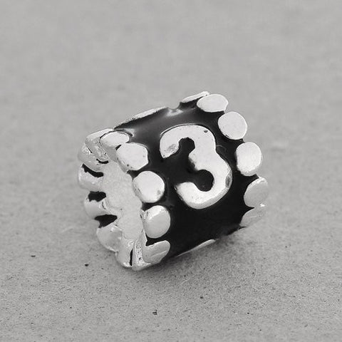 Black Enamel Number  "3" Charm Compatible with European Snake Chain Charm Bracelet - Sexy Sparkles Fashion Jewelry - 2