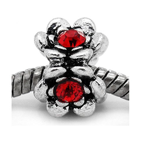 Flower With Red Birthstone European Bead Compatible for Most European Snake Chain Bracelet - Sexy Sparkles Fashion Jewelry - 1