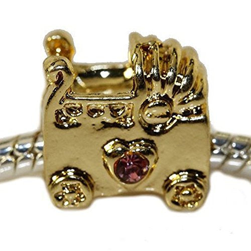 pandora baby carriage charm Baby Stroller Charm European Bead Compatible for Most European Snake Chain Bracelet