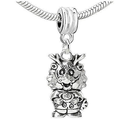 One Sided Chinese Dragon Charm Dangle Bead Compatible with European Snake Chain Bracelet Sexy Sparkles Fashion Jewelry