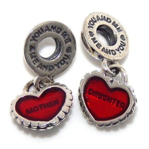 1 Pair of Piece of My Heart (Mother Daughter)Dangle Charms European Bead Compatible for Most European Snake Chain Bracelet - Sexy Sparkles Fashion Jewelry - 2