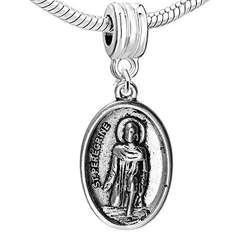 Oval Religious Figure " ST.PEREGRINE & PRAY FOR US" Carved for European Snake Chain Charm Bracelet,SEXY SPARKLES - Sexy Sparkles Fashion Jewelry
