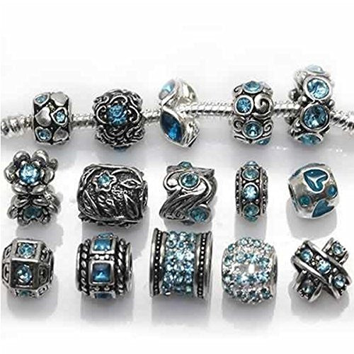 Ten Assorted March Rhinestone Birthstone for Snake Charm Bracelet - Sexy Sparkles Fashion Jewelry