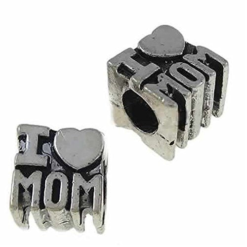 I Love Mom Charm Bead Spacers For Snake Chain Charm Bracelet