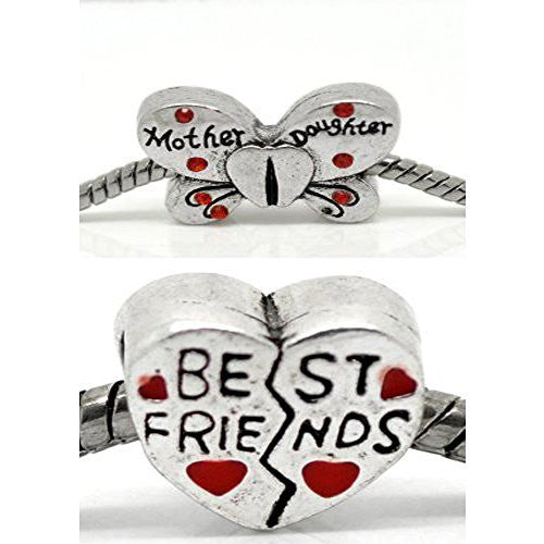 Best Friends Mother Daughter Charms Beads for Snake Chain Charm Bracelet