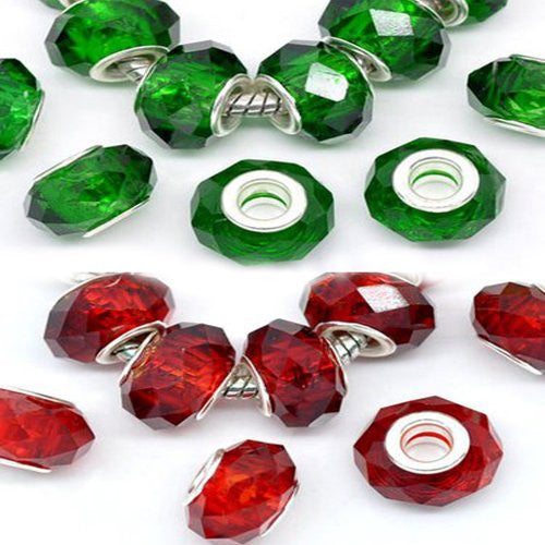 10 Merry Christmas Charms Faceted Red & Green Glass
