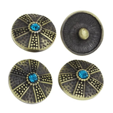 Chunk Snap Buttons Fit Chunk Bracelet Round Antique Bronze Flower Pattern Carved Lake Blue Rhinestone 20mm - Sexy Sparkles Fashion Jewelry - 4