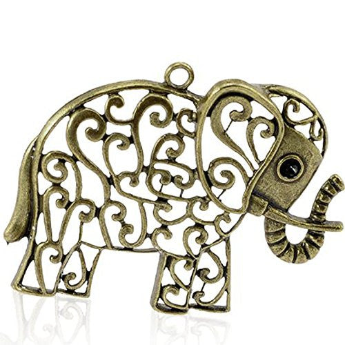 Antique Bronze Hollow Elephant Animal Charm Pendant for Necklace