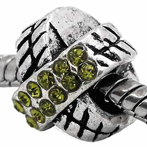 X Design W/august Peridot Light Green Birthstone  Crystals European Bead Compatible for Most European Snake Chain Charm Bracelet - Sexy Sparkles Fashion Jewelry - 1