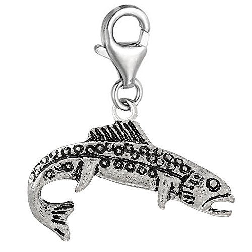 Clip on Salmon Fish Charm Dangle Pendant for European Clip on Charm Jewelry w/ Lobster Clasp - Sexy Sparkles Fashion Jewelry
