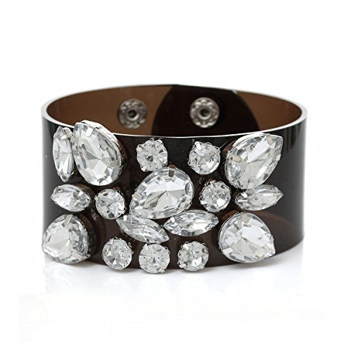 Black PVC Bangel Bracelet with Clear Crystals - Sexy Sparkles Fashion Jewelry - 1