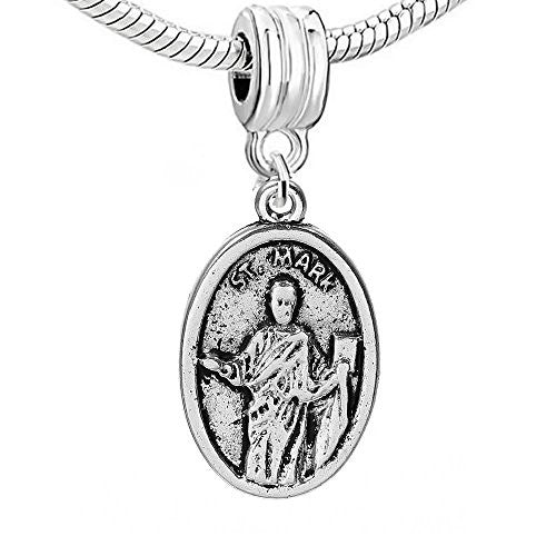 Oval Religious Figure "ST.MARK & PRAY FOR US" Carved for European Snake Chain Charm Bracelet,SEXY SPARKLES - Sexy Sparkles Fashion Jewelry