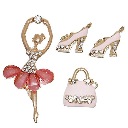 4 Mixed Charm Pendants Ballerina, Heels and Hand Bag for Bracelet or Necklace