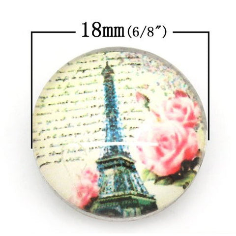 Vintage Eiffel Tower Design Glass Chunk Charm Button Fits Chunk Bracelet - Sexy Sparkles Fashion Jewelry - 2