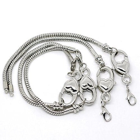 8.5" Heart Lobster Clasp Charm Bracelet Silver Tone for European Charms - Sexy Sparkles Fashion Jewelry - 3