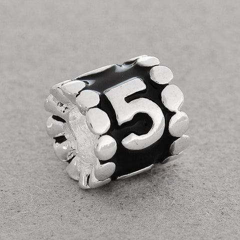 Black Enamel Number Charm Bead  "5" European Bead Compatible for Most European Snake Chain Charm Bracelets - Sexy Sparkles Fashion Jewelry - 2