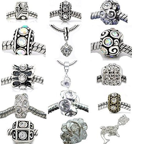 Ten (10) Rhinestone Charm Beads in Assorted s for Snake Chain Charm Bracelet Clear - Sexy Sparkles Fashion Jewelry