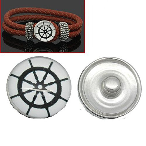 Ship Helm Design Glass Chunk Charm Button Fits Chunk Bracelet