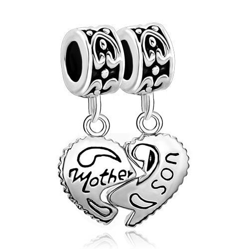 Pair Mother Son Heart Love European Bead Compatible for Most