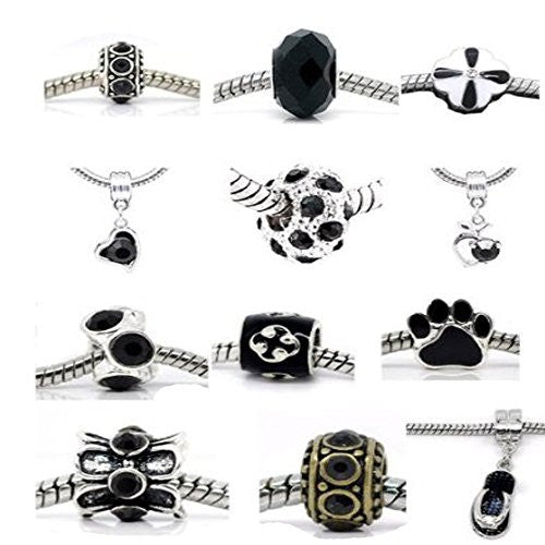 Ten (10) Rhinestone Charm Beads in Assorted s for Snake Chain Charm Bracelet Black - Sexy Sparkles Fashion Jewelry