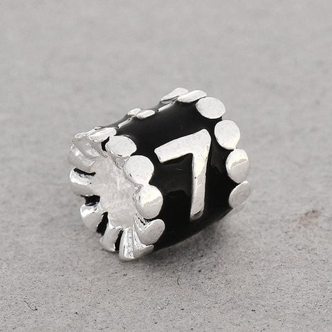 Black Enamel Number 7 Charm Compatible with European Snake Chain Charm Bracelet - Sexy Sparkles Fashion Jewelry - 2