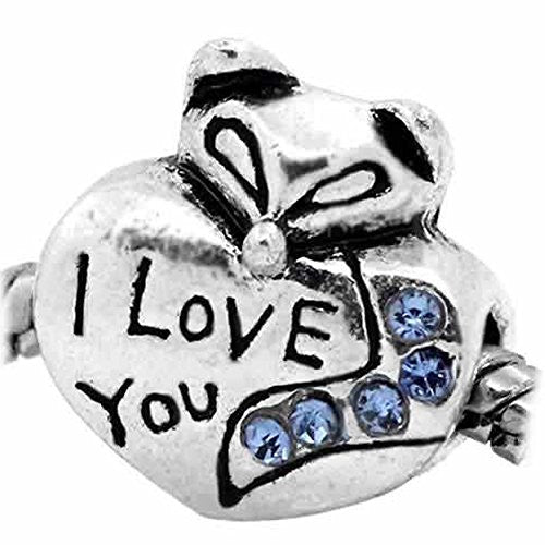I Love You W/blue December Birthstone  Crystals Charm European Bead Compatible for Most European Snake Chain Bracelet - Sexy Sparkles Fashion Jewelry