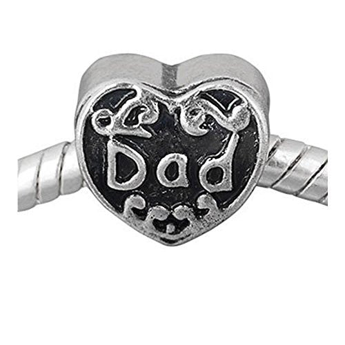 "Dad" Heart Bead European Bead Compatible for Most European Snake Chain Bracelets - Sexy Sparkles Fashion Jewelry