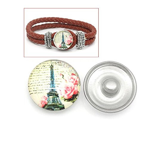 Vintage Eiffel Tower Design Glass Chunk Charm Button Fits Chunk Bracelet