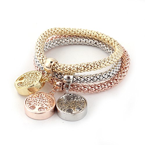 Sexy Sparkles Stretch Bracelets Iâ€™s 3PCS Gold/Silver/Rose Gold Plated Popcorn Chain with Crystal Charms Multilayer Bracelets for Women