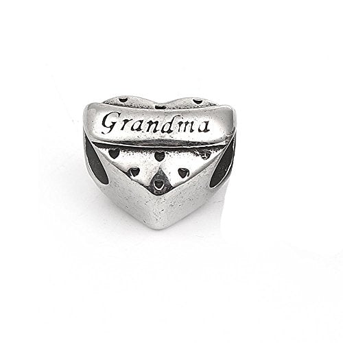 SEXY SPARKLES Mother's Day Gift Stainless Steel Grandma heart Spacer Bead Charms for Bracelets