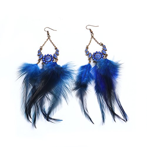 SEXY SPARKLES Dangling Genuine Natural long Hand Made Feathers Earrings for Women and Teen