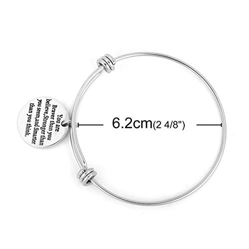 SEXY SPARKLES Stainless Steel Inspirational Bracelet Engraved Motivational Round Charm Pendant Expandable Adjustable Bracelets Bangle for Women Men