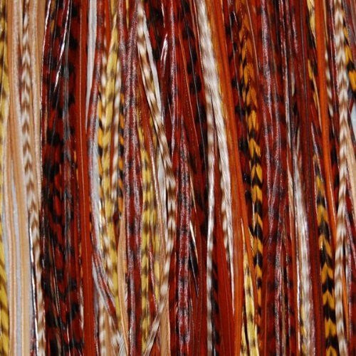 5 Feathers Hair Extension Earth Tone Remix 6-12 Feathers for Hair Extension Includes 2 Silicone Micro Beads and (5 Feathers)