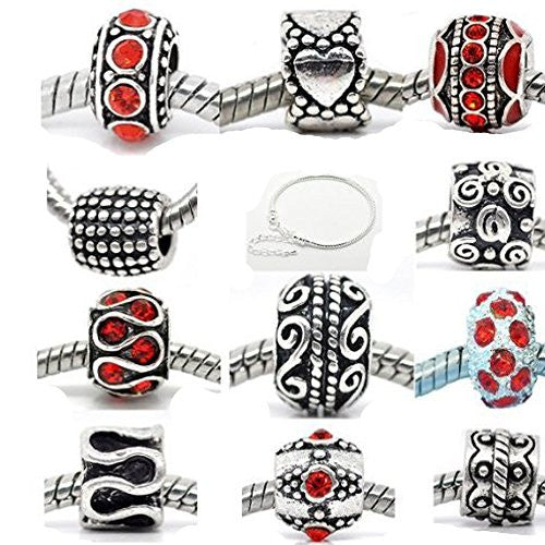 Ten (10) Red Rhinestone Plus Bracelet Charm Beads in Assorted s for Snake Chain Charm Bracelet - Sexy Sparkles Fashion Jewelry