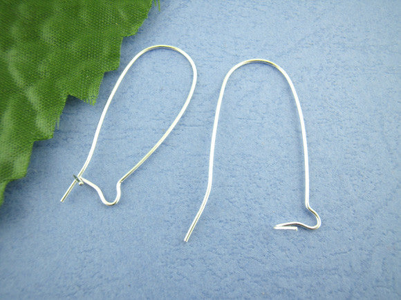 100 Pcs Earring Wire Kidney Hooks Silver Tone 16mm X 38mm - Sexy Sparkles Fashion Jewelry - 1