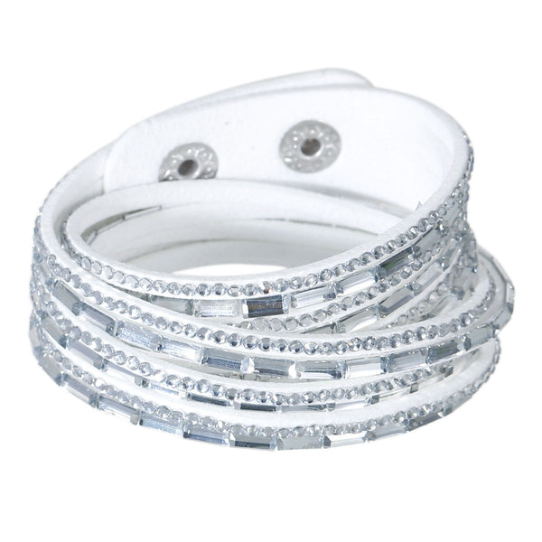Sexy Sparkle Suede Velvet Multi Layer Wrap Women Teen Girls Bracelet with Rhinestones White Slake Button Clamp Adjustable - Sexy Sparkles Fashion Jewelry - 1