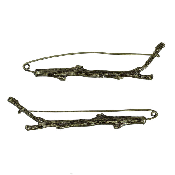 2 Pcs Iron Based Alloy Safety Pin Brooches Branch Antique Bronze