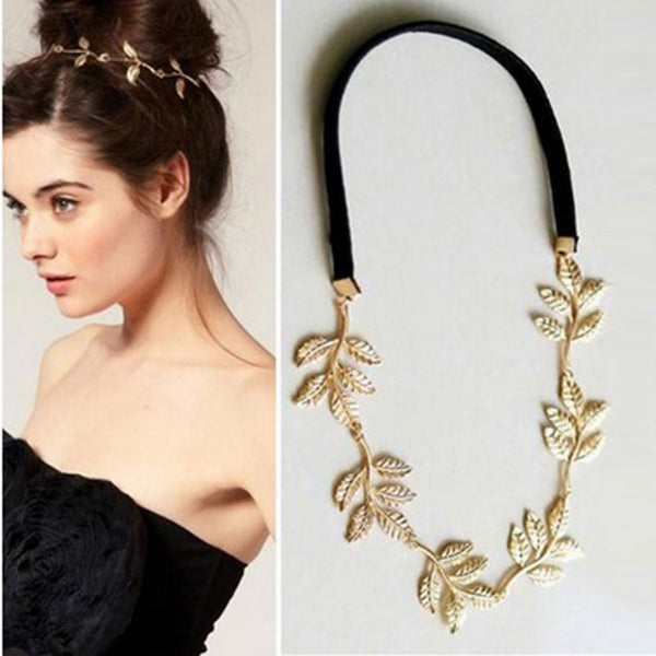 Sexy Sparkles Bridal Wedding Bridesmaid Hair Head Band Headband Olive Branch Leaf Gold Plated With Elastic Band