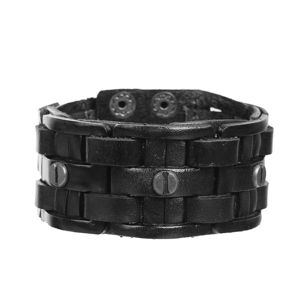 Sexy Sparkle Mens Genuine Real Leather Wrist Bracelet Wide Casual Wristband Cuff Bangle Adjustable - Sexy Sparkles Fashion Jewelry - 1