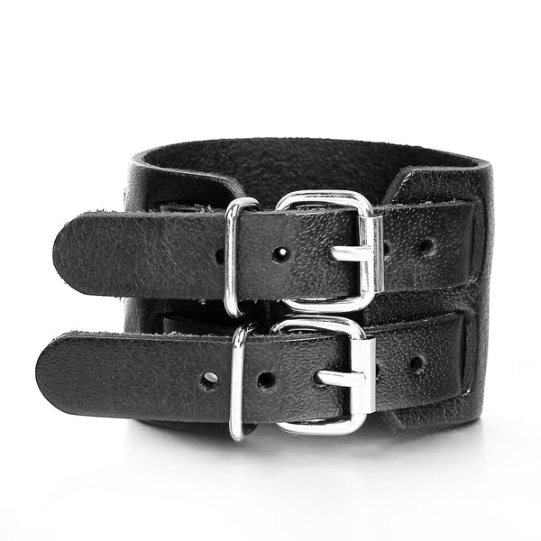 Sexy Sparkle Wide Genuine Leather Mens Bangle Cuff Wristband Bracelet Unisex Punk Rock Adjustable - Sexy Sparkles Fashion Jewelry - 1