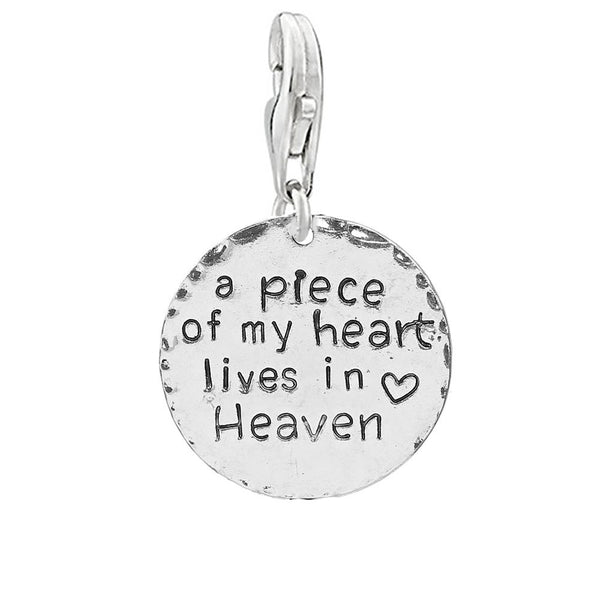 a piece of my heart lives in heaven Clip on lobster clasp charm Memorial Gift