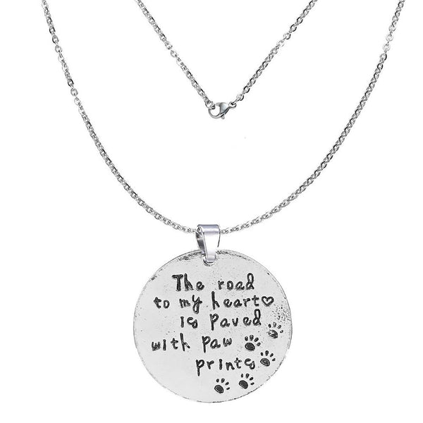 inch The road to my heart is paved with paw printesinch Memorial Necklace & Pendant for Your Lost ones Memorial Sympathy Gift