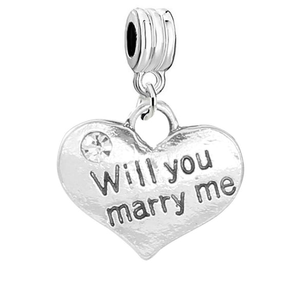 " Will you marry me " Marriage Proposal Heart Charm W Rhinestones Wedding Spacer European Charm - Sexy Sparkles Fashion Jewelry