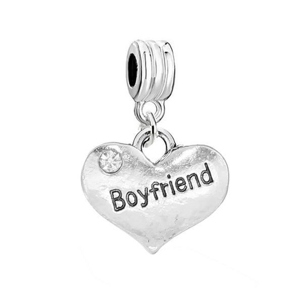 " Boyfriend " Heart 2 Sided With Rhinestones Spacer European Charm for Bracelets and Necklace - Sexy Sparkles Fashion Jewelry