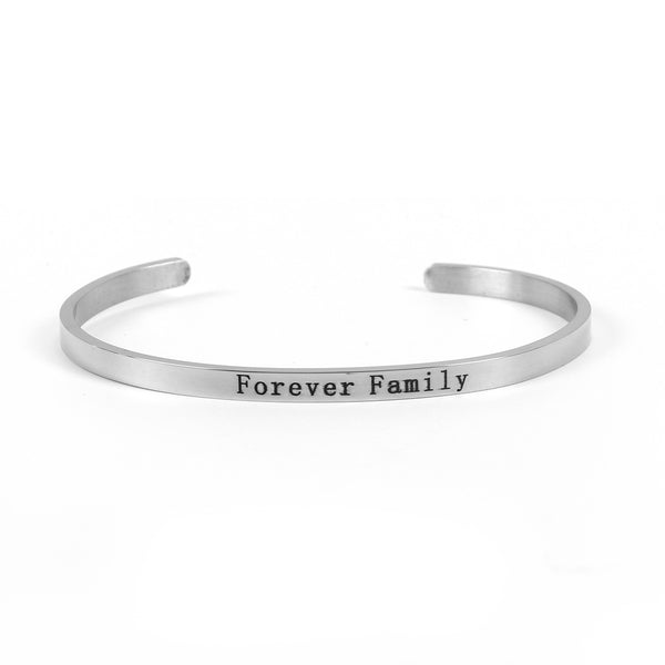 SEXY SPARKLES Stainless Steel inch  Forever Family inch  Positive Quotes Energy Open Cuff Bangle Bracelet