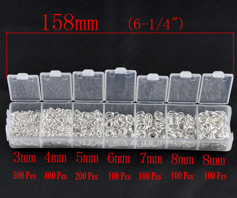 1500 Pcs Silver Tone Open Jump Rings 3mm 4mm 5mm 6mm 7mm 8mm Box Set - Sexy Sparkles Fashion Jewelry - 3